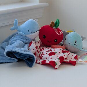 NWT Plush Toy Bundle - Apple Lovey, Soft Whale Lovey, and Gentle Whale Chime